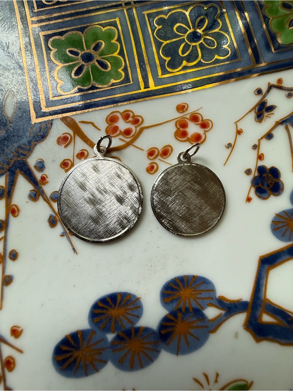 Vintage Sterling Silver Textured Disc Charms Set of 2